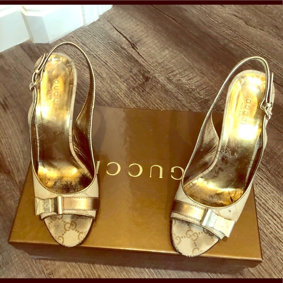 Gucci Shoes - Authentic Gucci monogram sandals withgold details